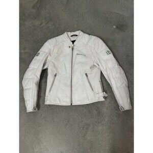 Icon Moto Leathers Bombshell White Leather Women's Motorcycle Jacket Sz Medium